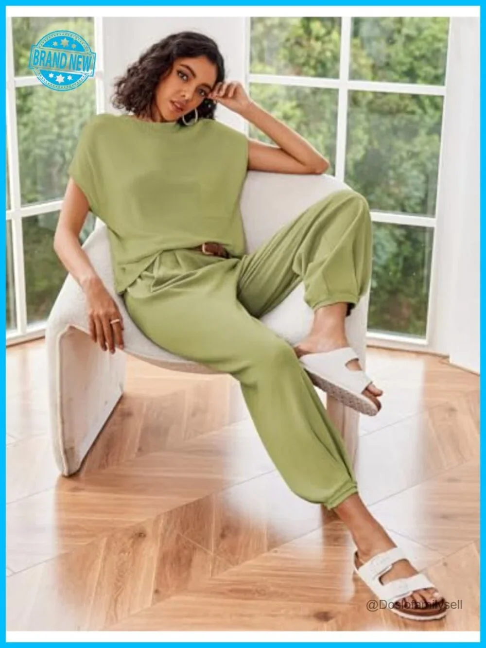 Women's Knit Lounge Set Mock Neck Crop Top Jogger Pants Two Piece Tracksuit - Picture 4 of 6